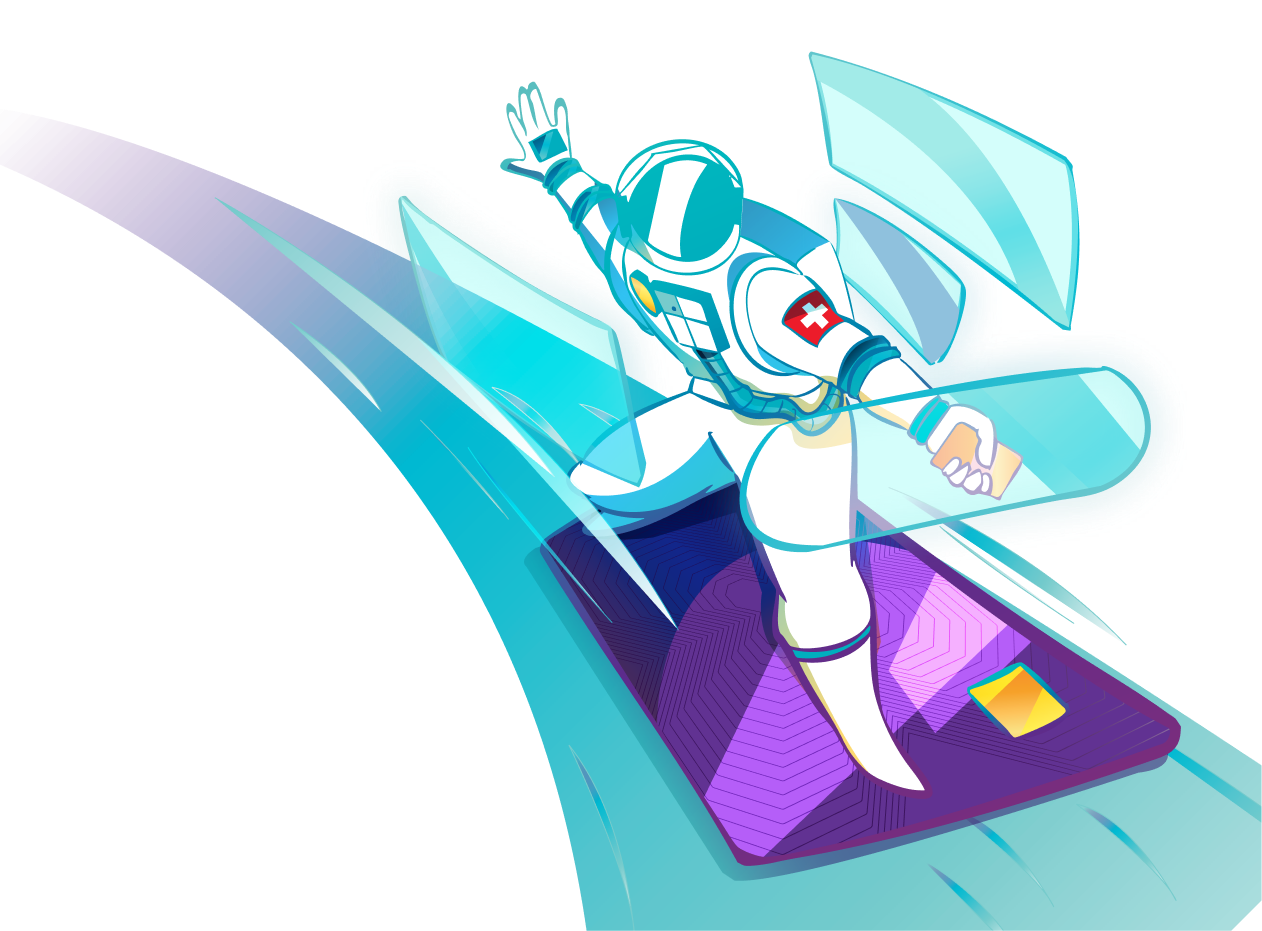 Astronaut floating with financial elements